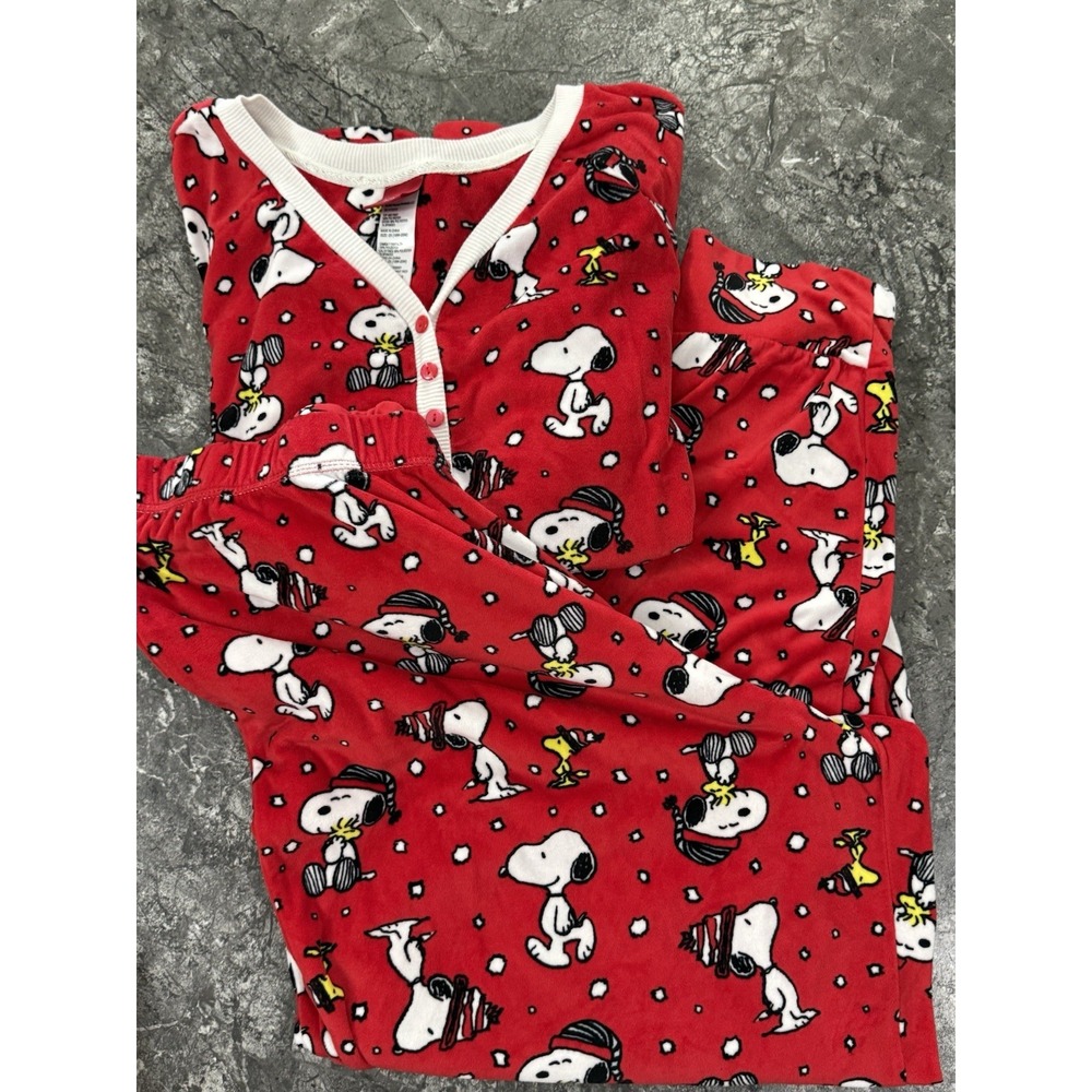 Peanuts Womens Snoopy Fleece Pajama Set Woodstock Winter Cozy Sz 2X